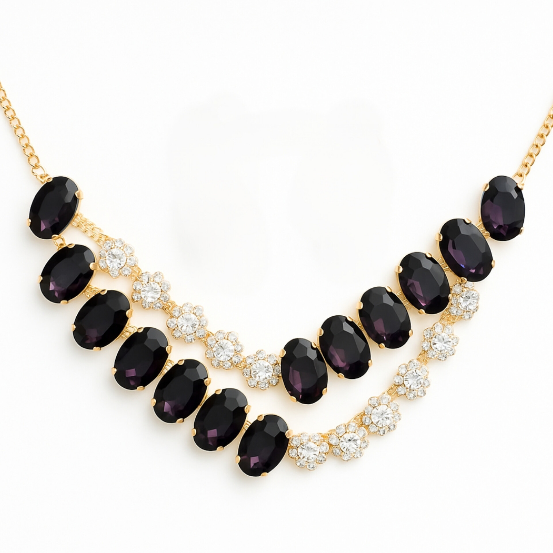 Royal Black Stone Necklace Set with Earrings | Safa Glame - Image 2