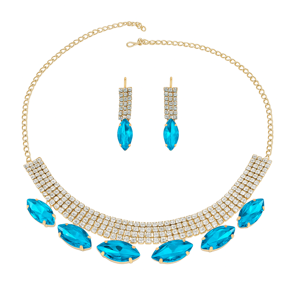 Elegant Blue Stone Necklace & Earrings Set – Premium Designer Collection | Safa Glame