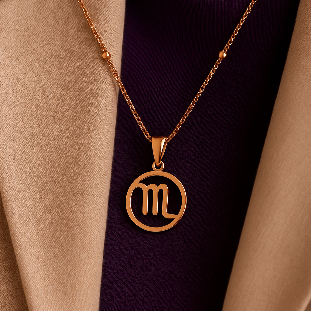 Scorpio Zodiac Pendant Necklace & Stud Earrings Set – Rose Gold Finish - Image 3
