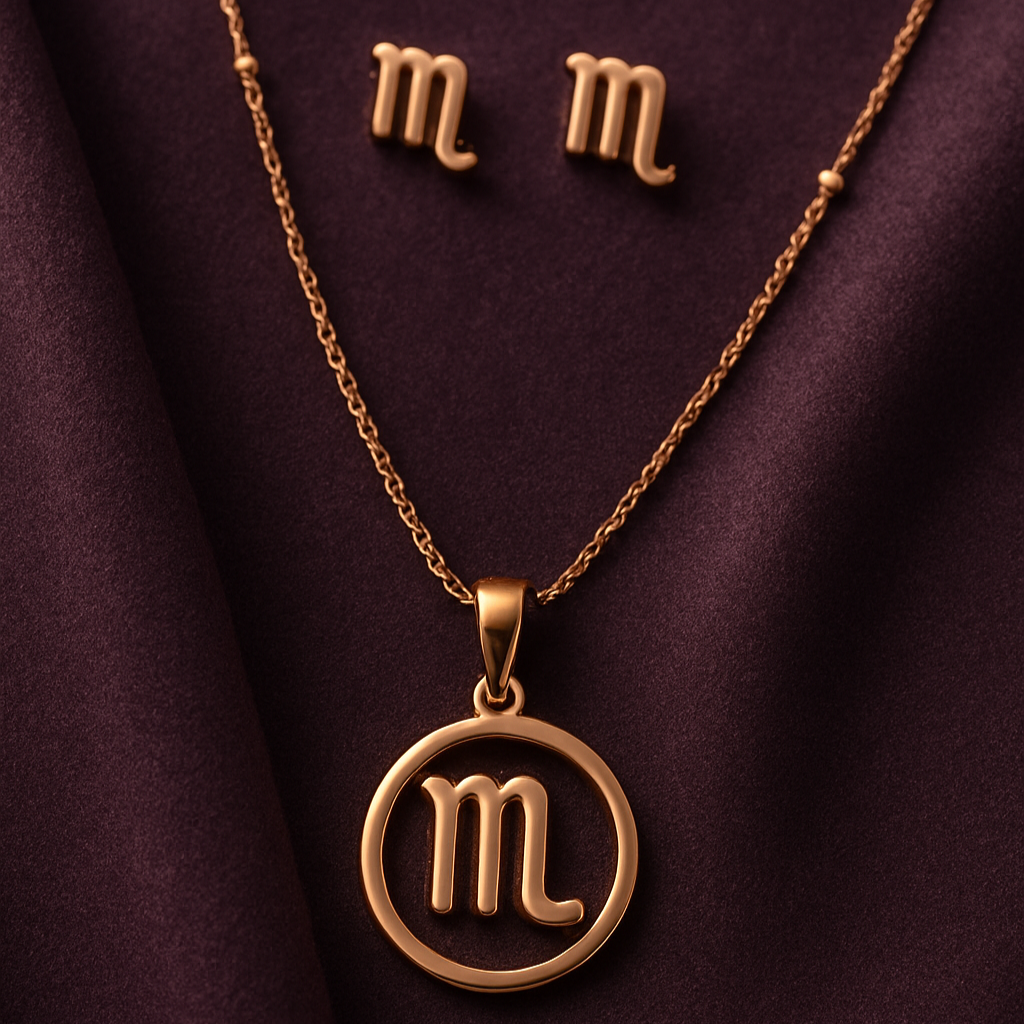 Scorpio Zodiac Pendant Necklace & Stud Earrings Set – Rose Gold Finish - Image 2