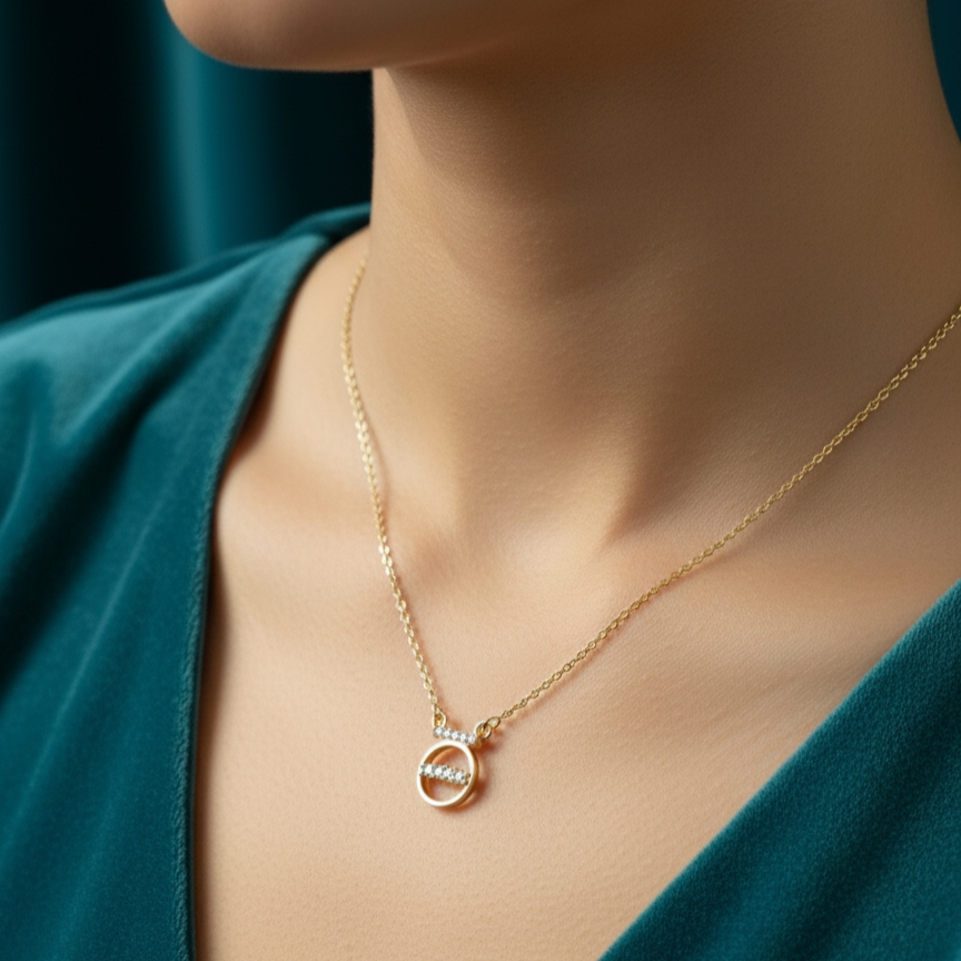 Minimal Circle Pendant Necklace – Gold Chain with Crystal Accents - Image 2